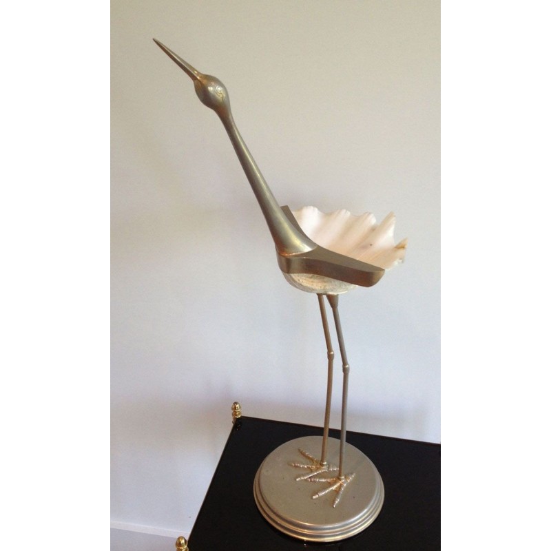 Stylized Metal and Shell Bird Sculpture. Circa 1960