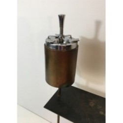 Modernist Floor Ashtray in Black Lacquered Metal and Brass. Circa 1950