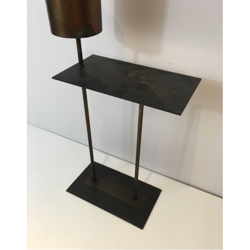 Modernist Floor Ashtray in Black Lacquered Metal and Brass. Circa 1950