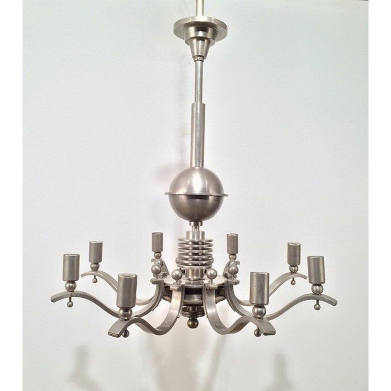 Important Art Déco Silvered Bronze Chandelier. Circa 1930