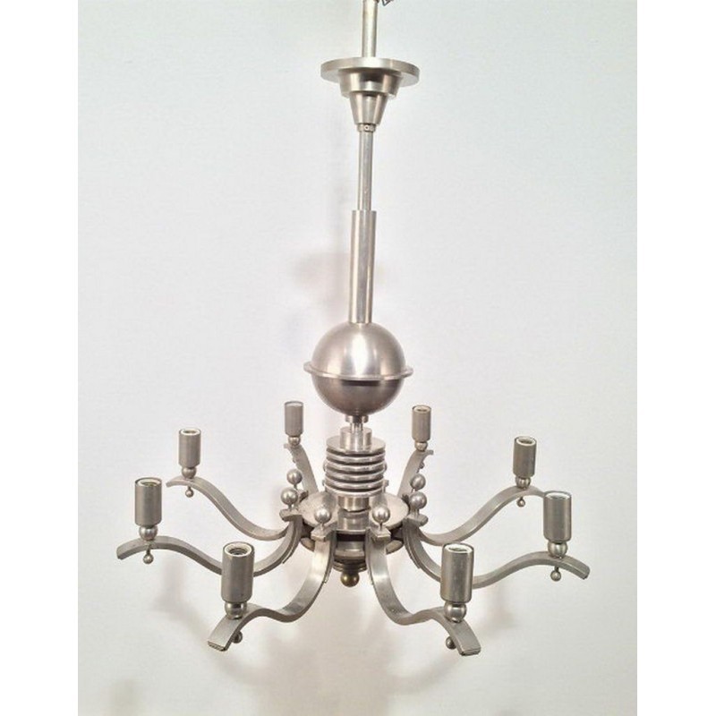 Important Art Déco Silvered Bronze Chandelier. Circa 1930