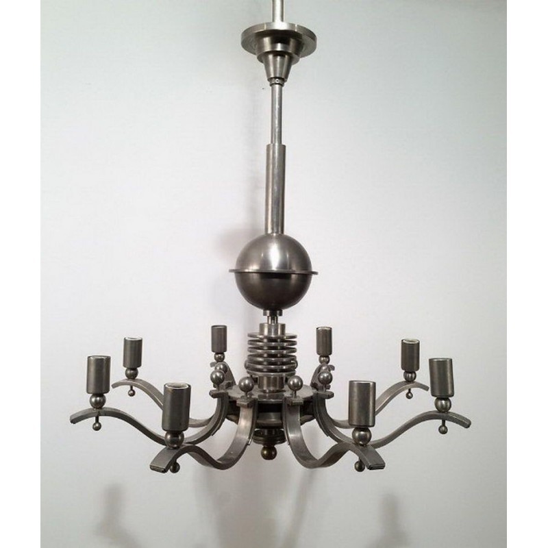 Important Art Déco Silvered Bronze Chandelier. Circa 1930