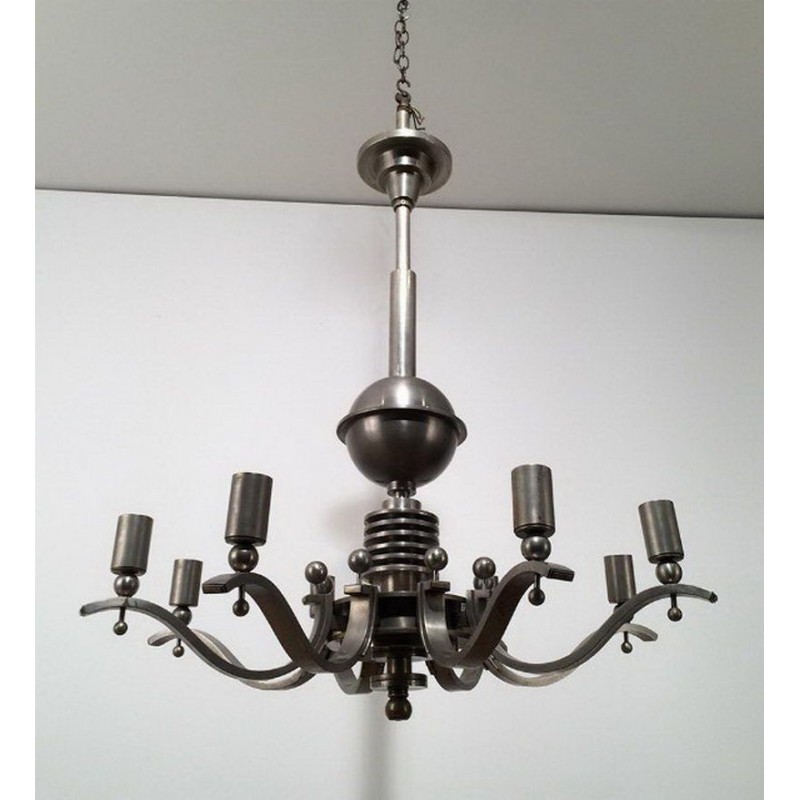 Important Art Déco Silvered Bronze Chandelier. Circa 1930