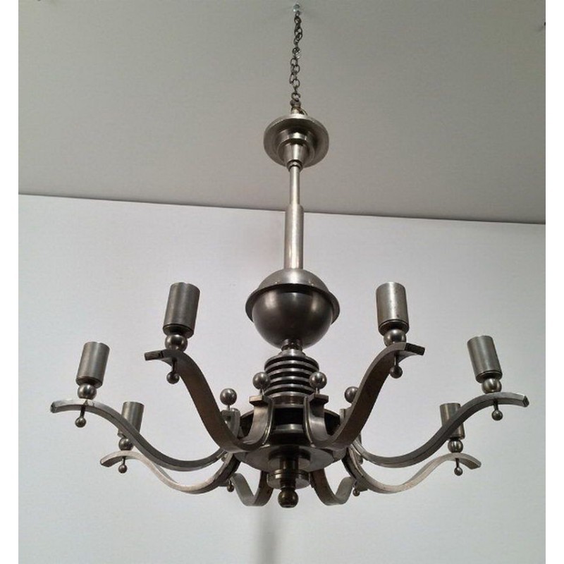 Important Art Déco Silvered Bronze Chandelier. Circa 1930