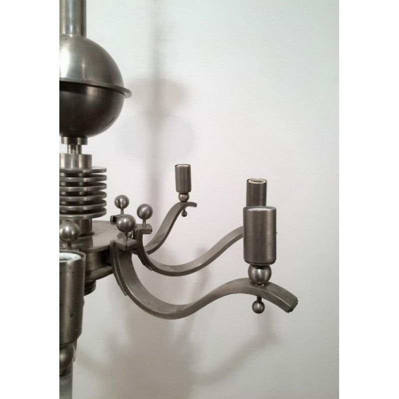 Important Art Déco Silvered Bronze Chandelier. Circa 1930