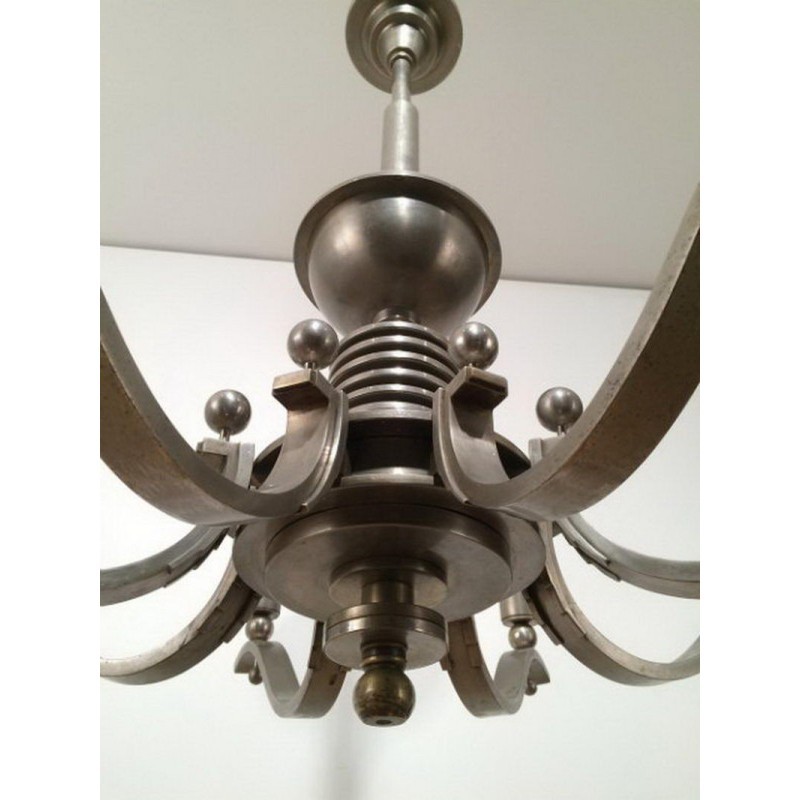 Important Art Déco Silvered Bronze Chandelier. Circa 1930