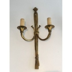 Large Pair of Louis XVI Style Bronze Wall Sconces with Bows and Ribbons Decor
