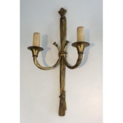 Large Pair of Louis XVI Style Bronze Wall Sconces with Bows and Ribbons Decor