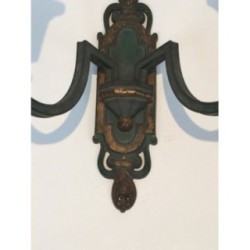 Interesting Pair of Bronze Wall Sconces with Green and Gilt Patina. Circa 1940