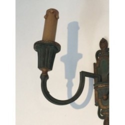 Interesting Pair of Bronze Wall Sconces with Green and Gilt Patina. Circa 1940