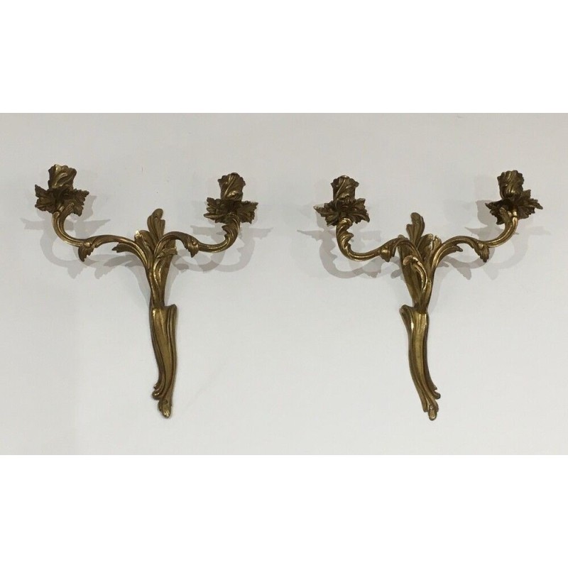 Pair of Bronze Wall Sconces in Louis XV Style, French Work, Circa 1950