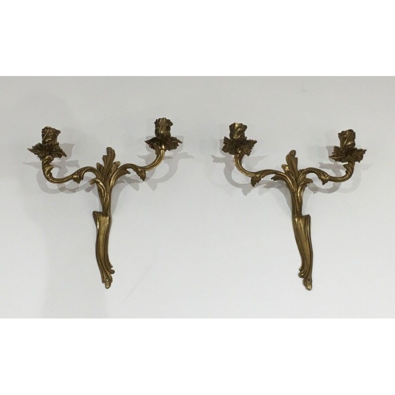 Pair of Bronze Wall Sconces in Louis XV Style, French Work, Circa 1950