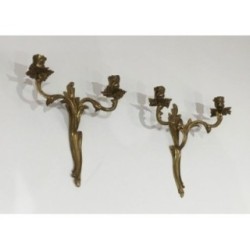 Pair of Bronze Wall Sconces in Louis XV Style, French Work, Circa 1950