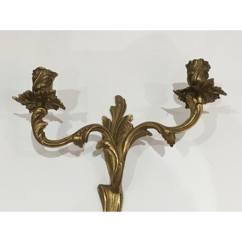 Pair of Bronze Wall Sconces in Louis XV Style, French Work, Circa 1950
