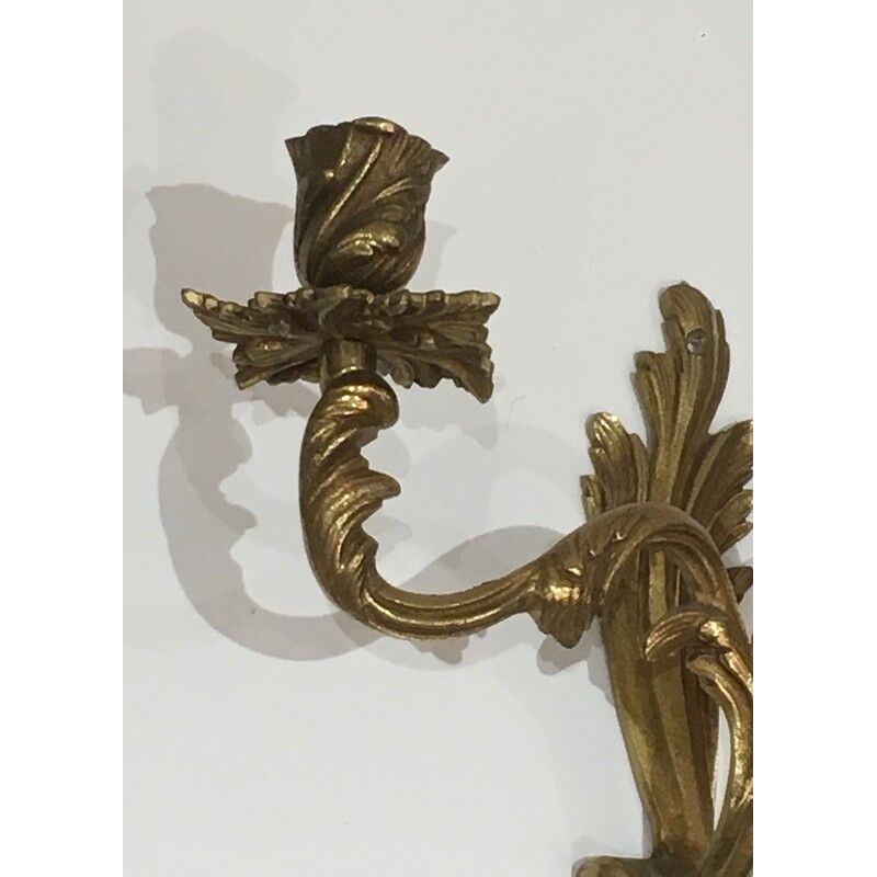 Pair of Bronze Wall Sconces in Louis XV Style, French Work, Circa 1950
