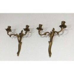Pair of Bronze Wall Sconces in Louis XV Style, French Work, Circa 1950