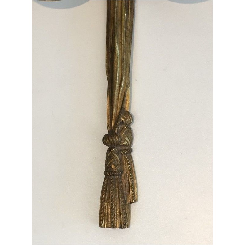 Important Pair of Louis XVI-Style Bronze Wall Sconces with Bows and Ribbons. Circa 1950