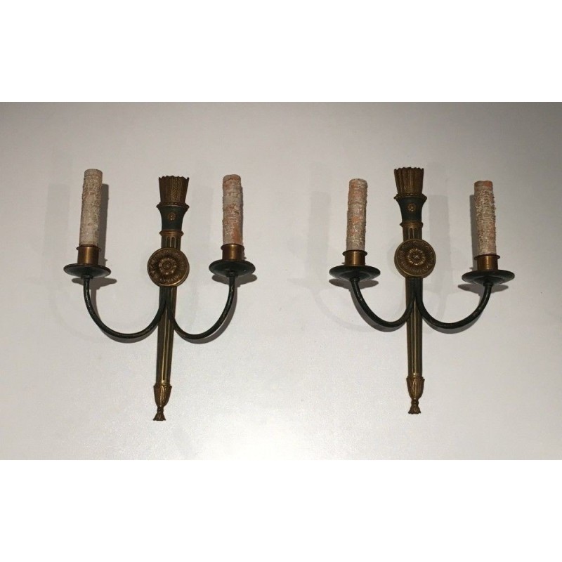 Pair of Empire-Style Bronze Wall Sconces. Circa 1940