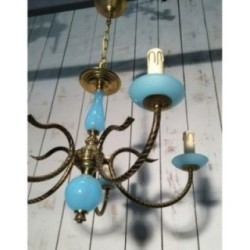 Small Blue Opaline and Brass Chandelier. Circa 1960