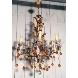 Gilt Chandelier with Amber Glass Drops. Circa 1940