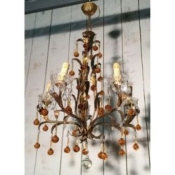 Gilt Chandelier with Amber Glass Drops. Circa 1940