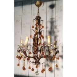Gilt Chandelier with Amber Glass Drops. Circa 1940