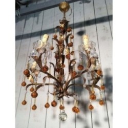 Gilt Chandelier with Amber Glass Drops. Circa 1940