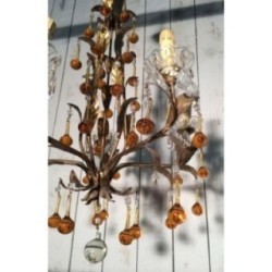 Gilt Chandelier with Amber Glass Drops. Circa 1940