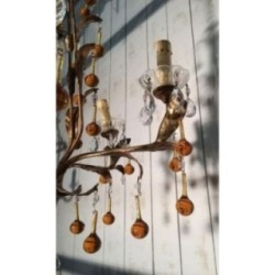 Gilt Chandelier with Amber Glass Drops. Circa 1940