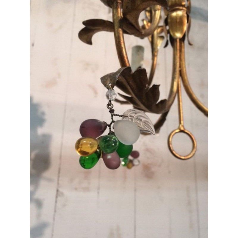 Pair of Gilt Chandeliers with Coloured Crystal Clusters. Circa 1960