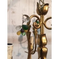 Pair of Gilt Chandeliers with Coloured Crystal Clusters. Circa 1960