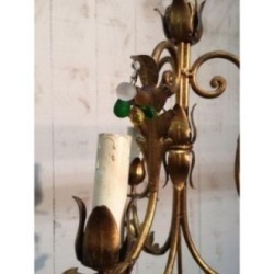 Pair of Gilt Chandeliers with Coloured Crystal Clusters. Circa 1960