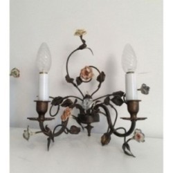 Pair of Bronze Wall Sconces with Porcelain Flowers. Circa 1920