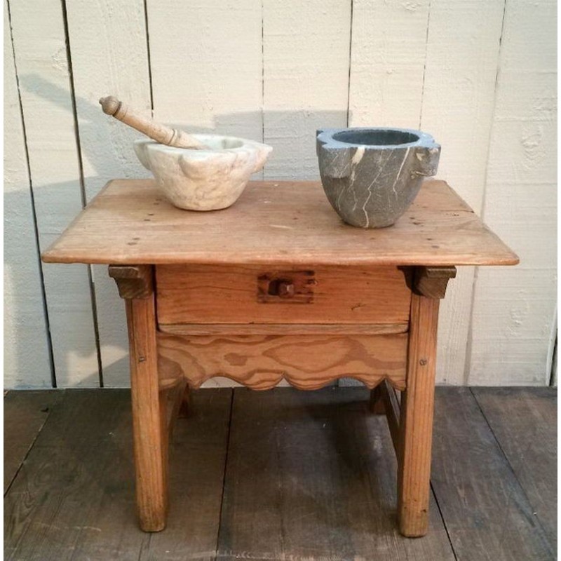 Small Spanish Pinewood Side Table with Drawer. Circa 1920