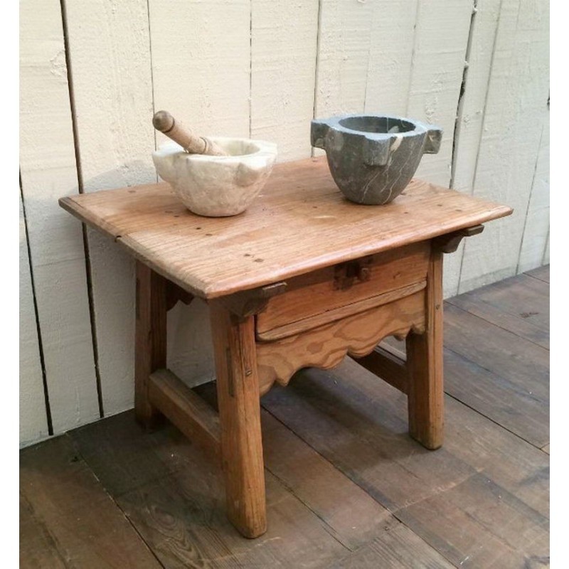 Small Spanish Pinewood Side Table with Drawer. Circa 1920