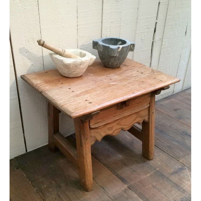 Small Spanish Pinewood Side Table with Drawer. Circa 1920