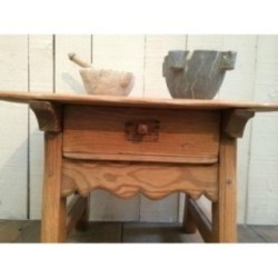 Small Spanish Pinewood Side Table with Drawer. Circa 1920