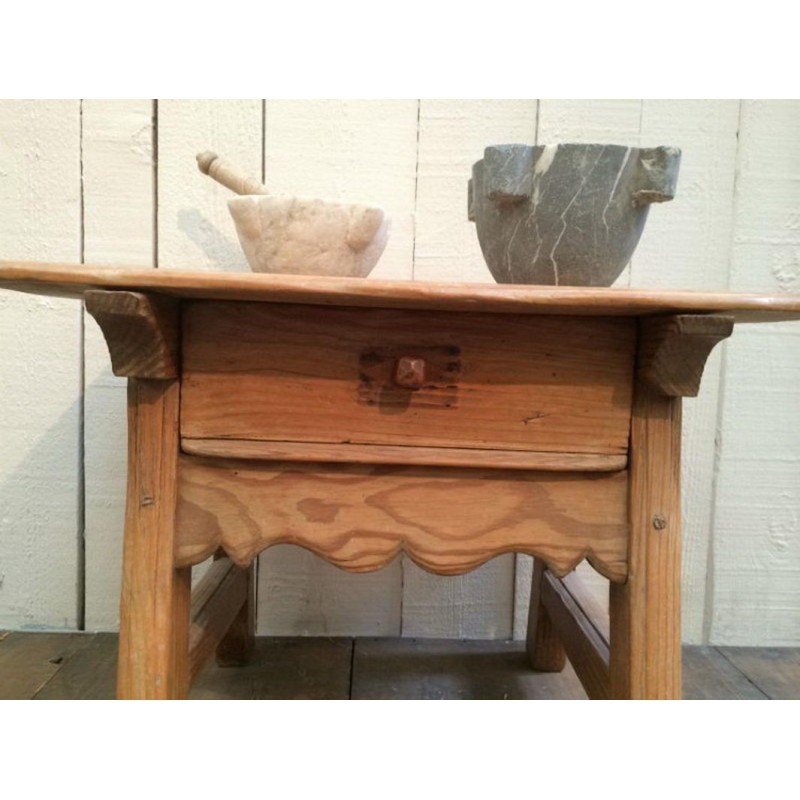 Small Spanish Pinewood Side Table with Drawer. Circa 1920