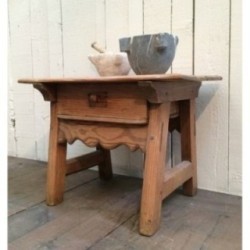 Small Spanish Pinewood Side Table with Drawer. Circa 1920