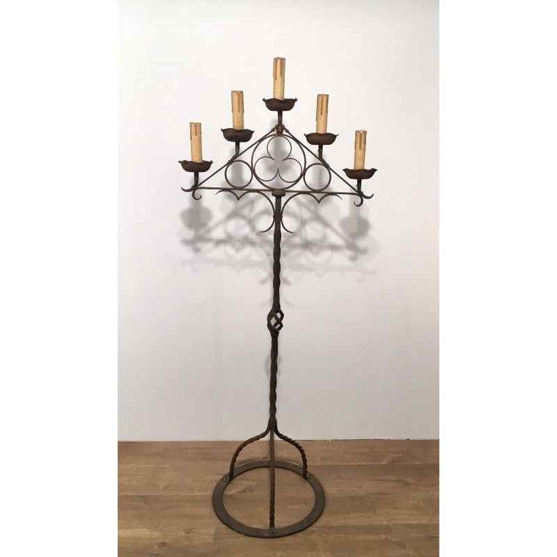 Wrought Iron Neo-Gothic Floor Lamp. Circa 1940