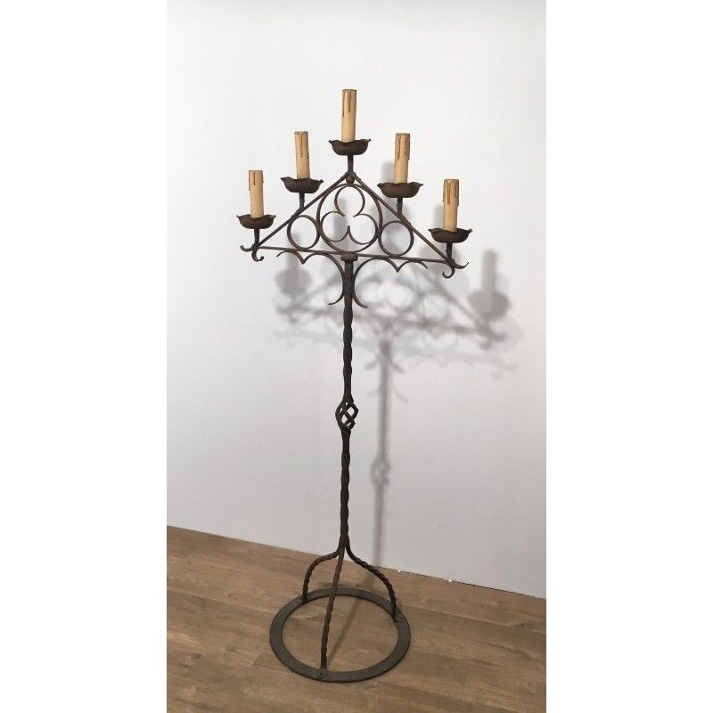 Wrought Iron Neo-Gothic Floor Lamp. Circa 1940