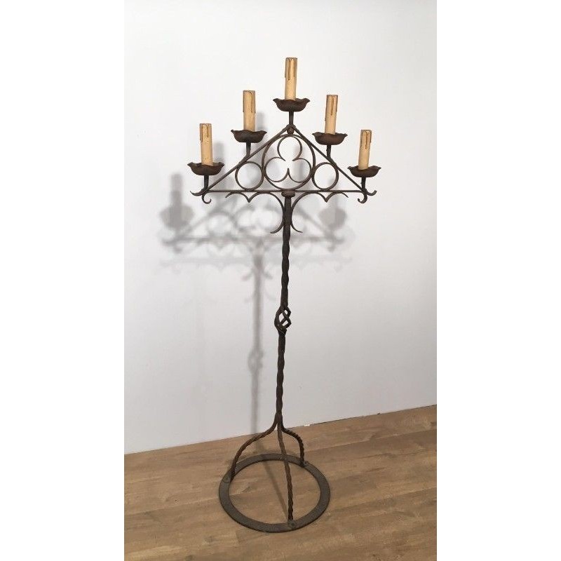 Wrought Iron Neo-Gothic Floor Lamp. Circa 1940