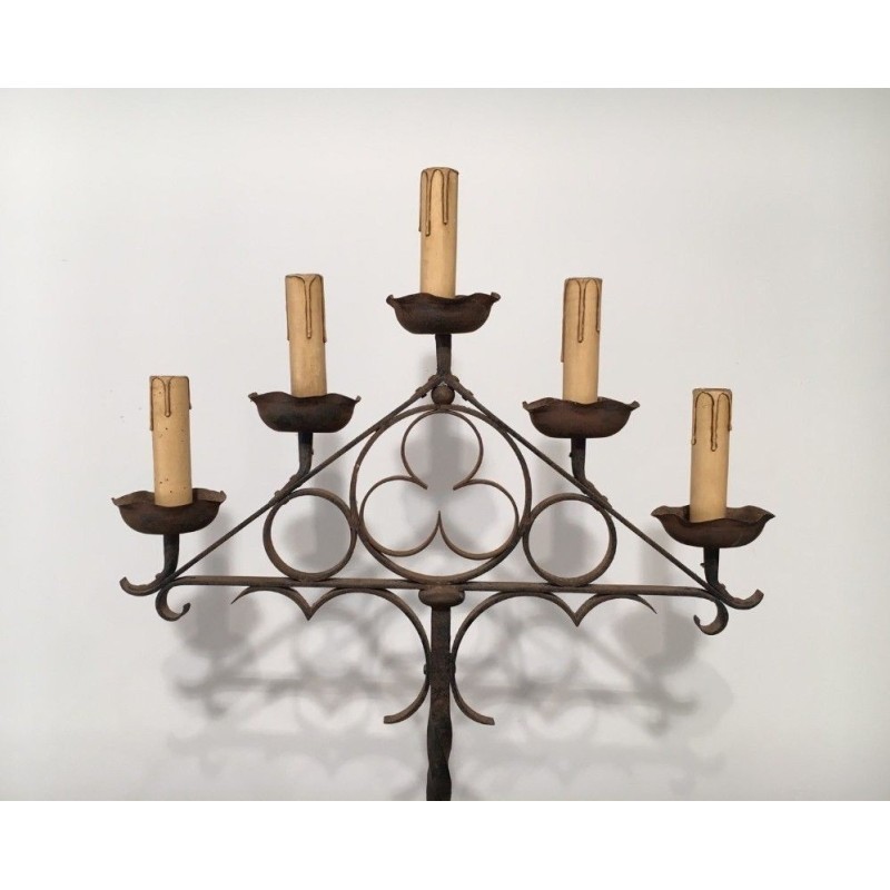 Wrought Iron Neo-Gothic Floor Lamp. Circa 1940