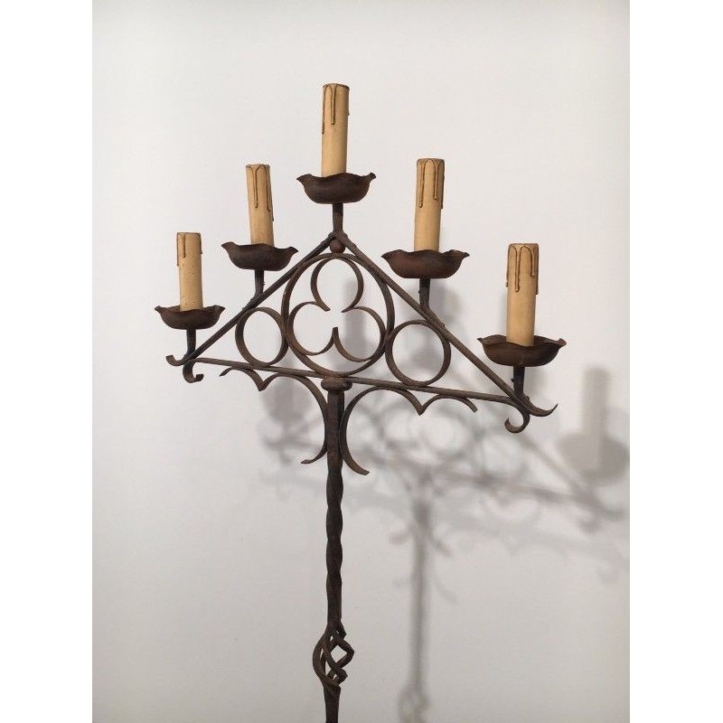 Wrought Iron Neo-Gothic Floor Lamp. Circa 1940
