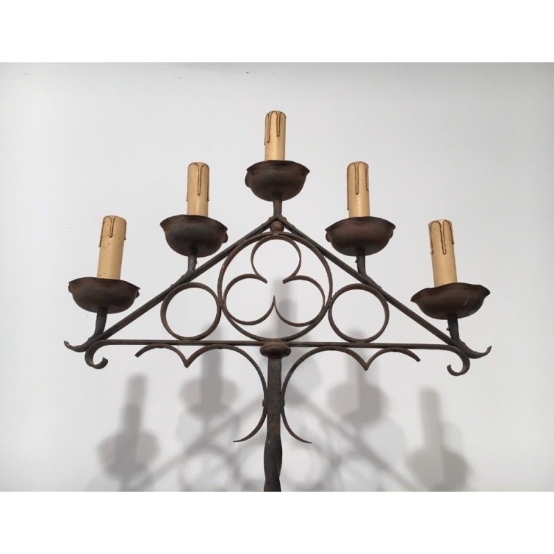 Wrought Iron Neo-Gothic Floor Lamp. Circa 1940