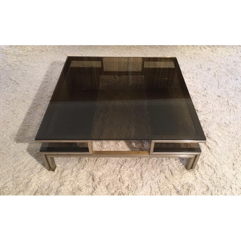 Brushed Steel and Brass Coffee Table by Guy Lefèvre for Maison Jansen. Circa 1970