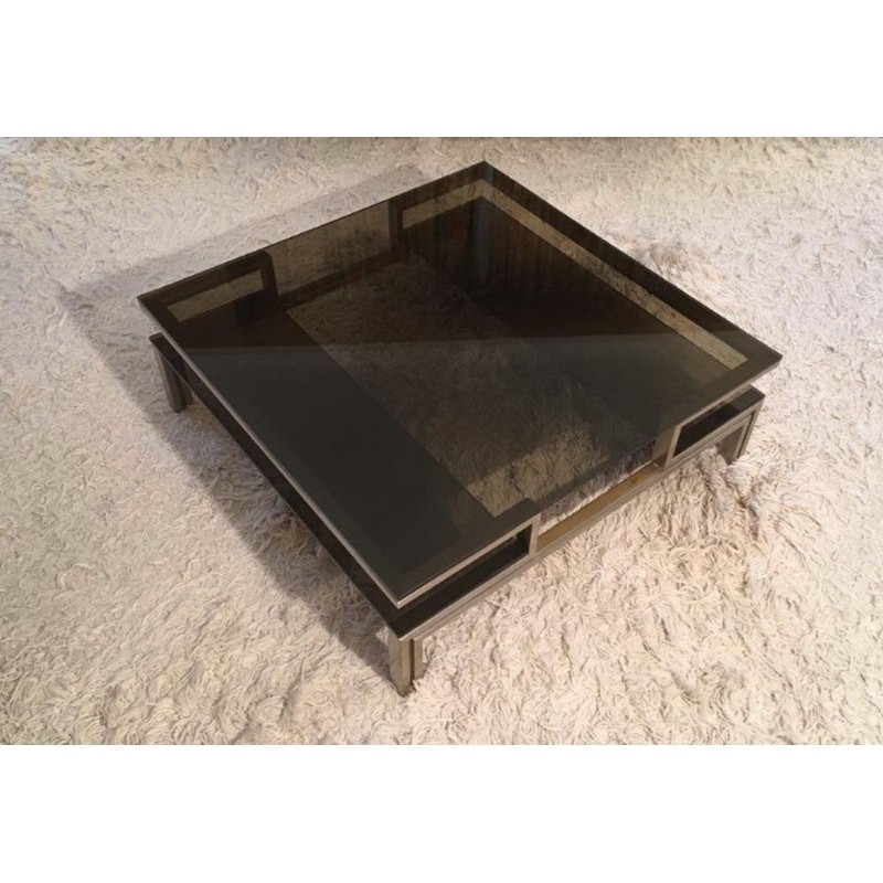Brushed Steel and Brass Coffee Table by Guy Lefèvre for Maison Jansen. Circa 1970