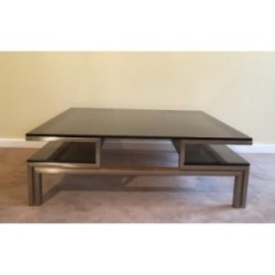 Brushed Steel and Brass Coffee Table by Guy Lefèvre for Maison Jansen. Circa 1970