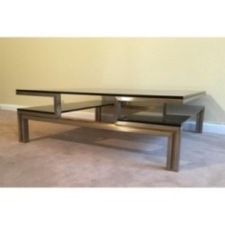 Brushed Steel and Brass Coffee Table by Guy Lefèvre for Maison Jansen. Circa 1970