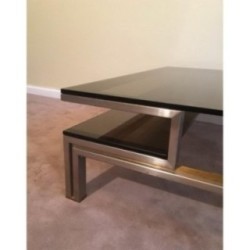 Brushed Steel and Brass Coffee Table by Guy Lefèvre for Maison Jansen. Circa 1970
